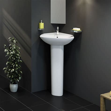 Forth 595mm Corner Basin With 1 Tap Hole And Full Pedestal Corner