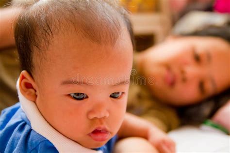 Asian Female Baby Lying With Her Mother Stock Image Image Of Thailand