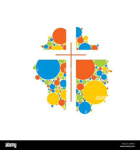 Church Logo Christian Symbols Cross Of Colored Circles Stock Vector