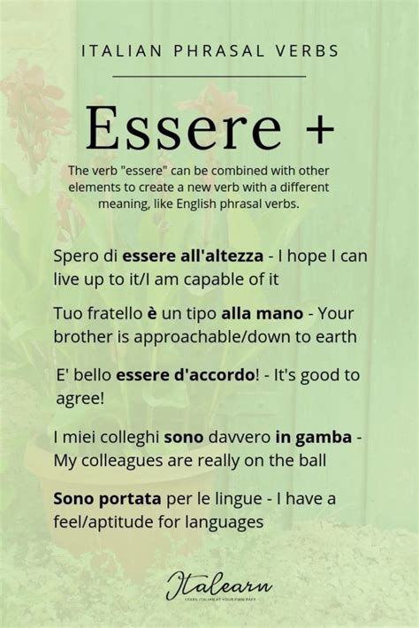 The verb "essere" can be combined with other elements to create a new ...