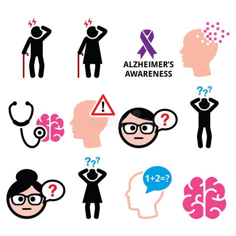 Seniors Health Alzheimer S Disease And Dementia Memory Loss Icons