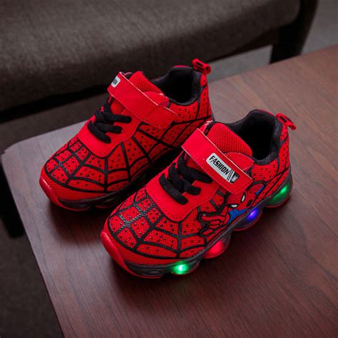 New Kids Spiderman Shoes Night Flash Sports LED Light Shoes for ...