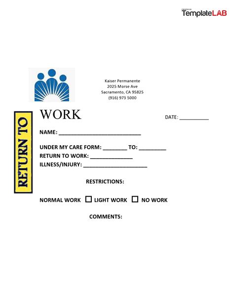 Doctors Note To Return To Work Template