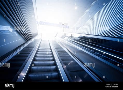 Travelling Scene On Train Station Moving Stairway For Public Transport