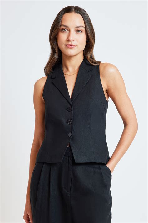 Nude Lucy Thilda Linen Vest Black Stylerunner