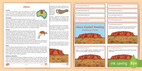 Uluru Guided Reading Challenge Cards Teacher Made