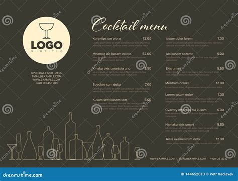 Modern Dark Minimalistic Cocktail Menu Template Stock Vector Illustration Of Flyer List