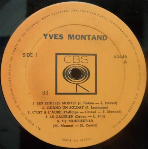 Yves Montand Les Feuilles Mortes Lp Original Israel 1st Press French