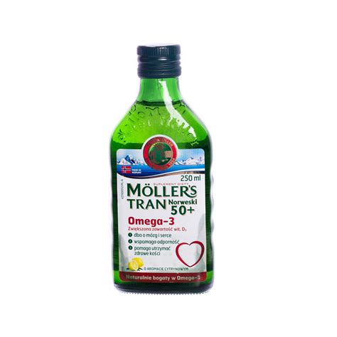 Möller s 50 Tran Norweski Omega 3 Cytrynowy suplement diety 250 ml