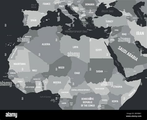 Northern Africa Map Grey Colored On Dark Background High Detailed