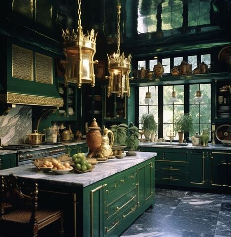 Gothic Kitchen With Olive Green Cabinets