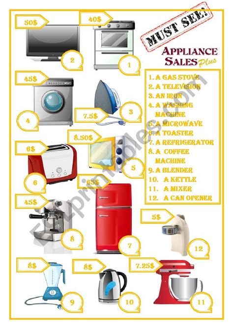 Electric Appliances Esl Worksheet By Papashka12