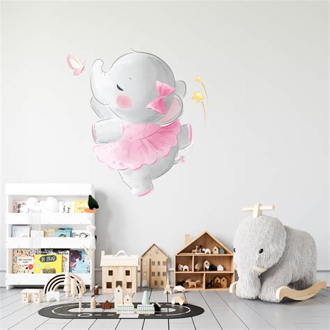 Cute Baby Elephant Wall Decal For Baby Girl Nursery Elephant Etsy