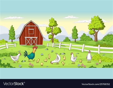 Chickens On A Farm Royalty Free Vector Image Vectorstock