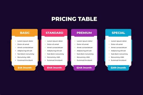 Premium Vector Colorful Pricing Table Infographic