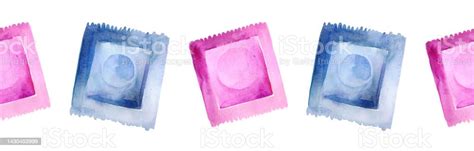 Watercolor Seamless Pattern Background Of Pink And Blue Colors Condoms