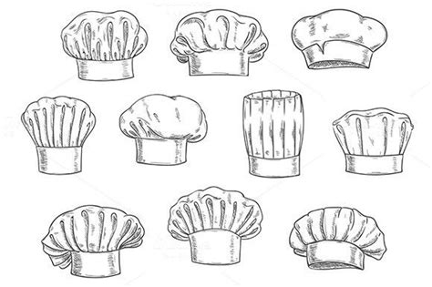 Set Of Chef Toques And Hats Toque Chefs Hat Sketch Icon