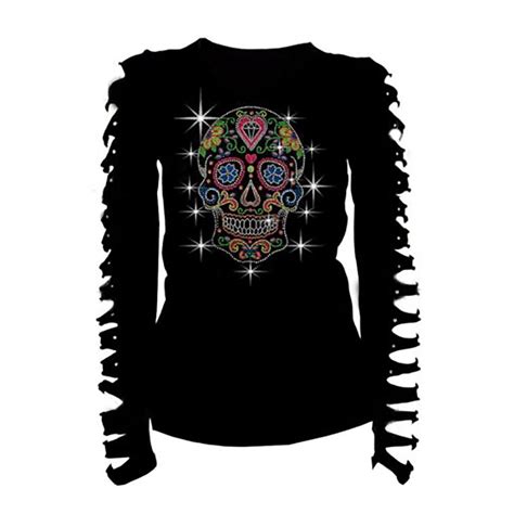 Diamante Sugar Skull Shirt Casual Shirt Women Clothes Gothic Style