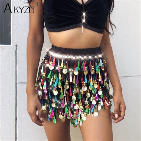 Aliexpress Buy AKYZO Sexy Colorful Sequins Tassel Fringe Mini