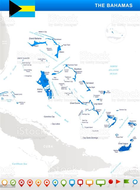 The Bahamas Map Flag And Navigation Icons Detailed Vector Illustration