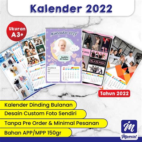 Cetak Kalender Dinding 2022 Custom Foto Bahan Artpaper Mattepaper 150 Ukuran A3 Kalender