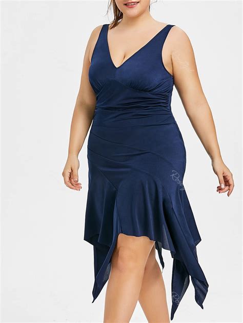 69 Off Plus Size Plunging Neck Handkerchief Dress Rosegal