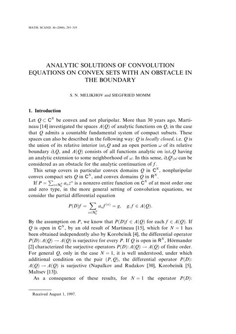 Pdf Analytic Solutions Of Convolution Equations On Convex Sets With