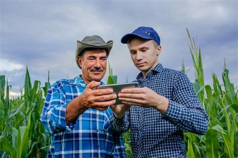 Premium Photo Farmers And Technology Farmers In Corn Field Using