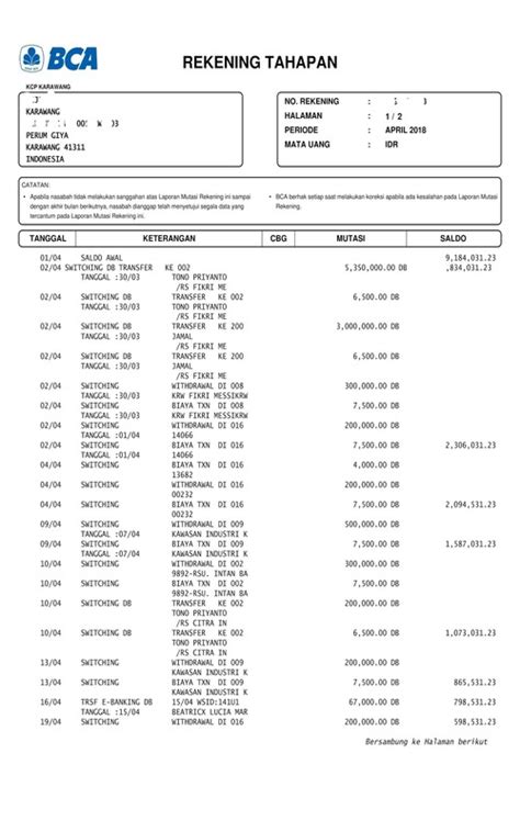 10 Contoh Rekening Koran Berbagai Bank Lengkap BRI Mandiri BCA