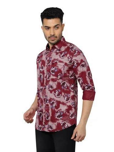 Brown Collar Neck Grandstitch Mens Cotton Printed Shirt Size M L Xl