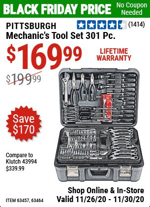 PITTSBURGH 301 Pc Mechanics Tool Set For 169 99 Harbor Freight Coupons