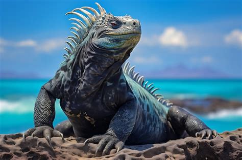 Premium AI Image | Marine iguana sunbathingsea animal photography