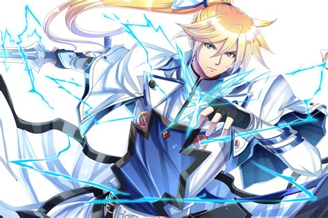 All Male Aqua Eyes Blonde Hair Long Hair Male Ponytail Signed Sword