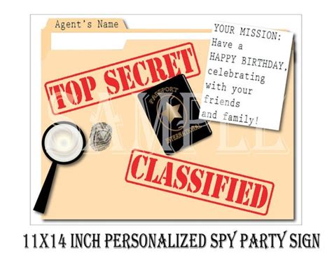 Spy Party Sign Personalized Printable 11x14 Detective Secret