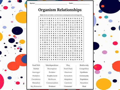 Organism Relationships Word Search Puzzle Worksheet Activity Teaching Resources