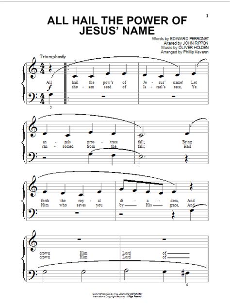 All Hail The Power Of Jesus Name Sheet Music By Edward Perronet Piano