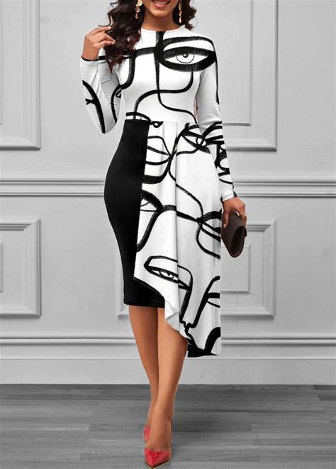 Character Print Long Sleeve Overlay Dress In 2024 Clothes For Women