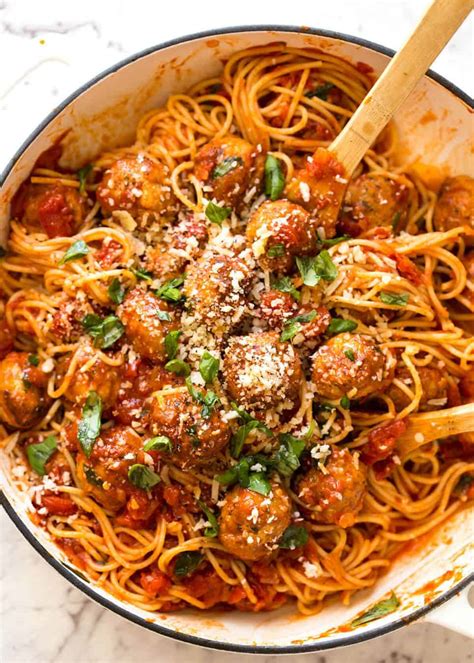 Baked Chicken Meatballs And Spaghetti Recipetineats