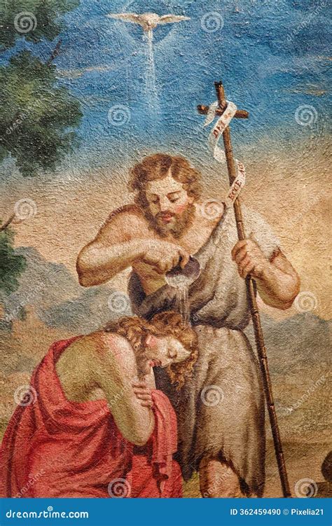 Baptism Of Jesus By John The Baptist In The Jordan River Editorial