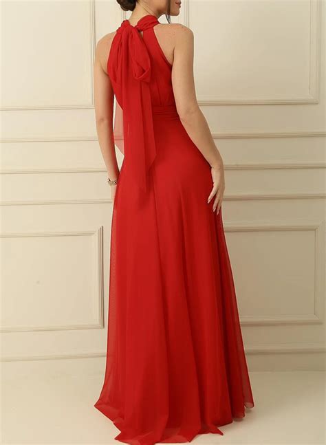 A Line Halter Sleeveless Floor Length Chiffon Mother Of The Bride