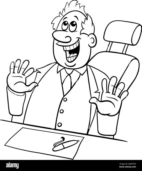 Cartoon Illustration Of Happy Boss Or Businessman Behind The Desk