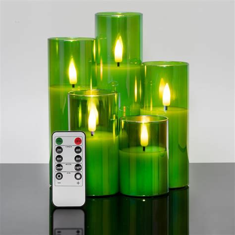 Amazon Eywamage Green Glass Flameless Candles With Remote