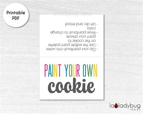 Paint Your Own Cookie Bag Topper Paint Your Own Cookie Directions Card Printable Bag Topper