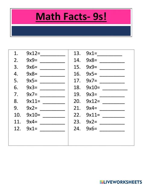 Multiplication Facts 9s 1973087 Ashley Perez