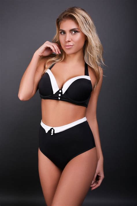 High Waist Retro Style Black White Bikini With Collars And Etsy