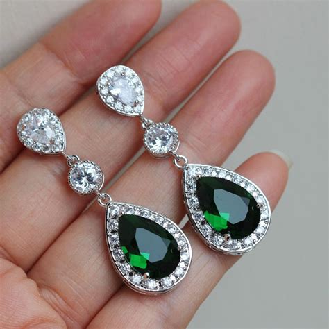 Huitan Luxury Elegant Bride Wedding Earrings With Green Blue Cz Fashion