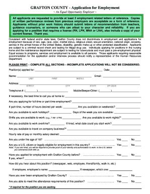 Fillable Online GRAFTON COUNTY Application For Employment Fax Email