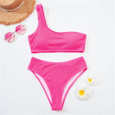 Push Up Bikini One Shoulder Women Swimwear High Waist Bikinis Set Micro
