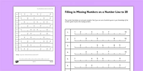 Filling In The Missing Numbers On A Number Line To 20 Worksheet Worksheet