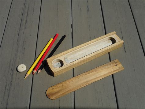 Vintage Wooden Pencil Case With Ruler Wood Pen Box Old School Etsy